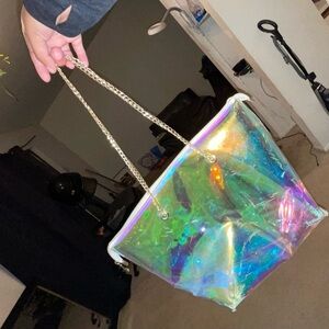 Iridescent Tote with Gold Chain Straps